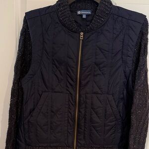Democracy Navy Quilted Puffer Jacket with Knit Sleeves NWT